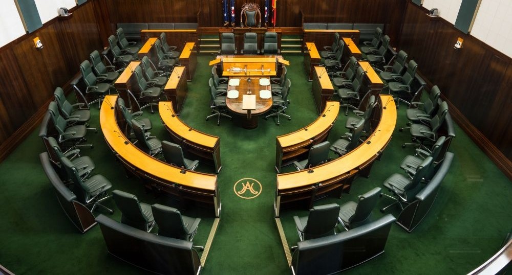 Photo of the House of Assembly chamber from above, 2025