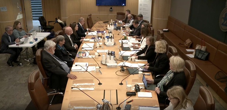 Members and witnesses at a Committee hearing