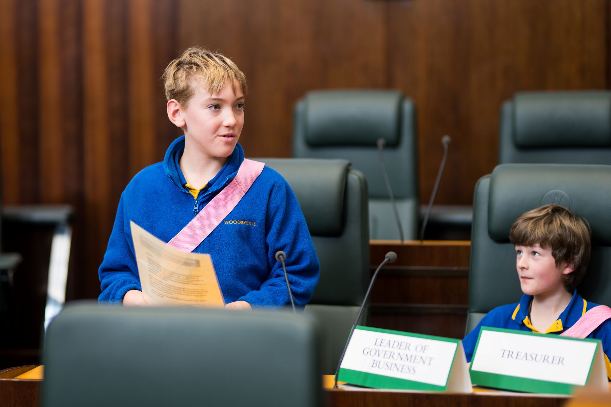 Students participating in a role play at Parliament House