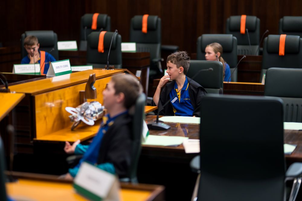 Students in House of Assembly Chamber